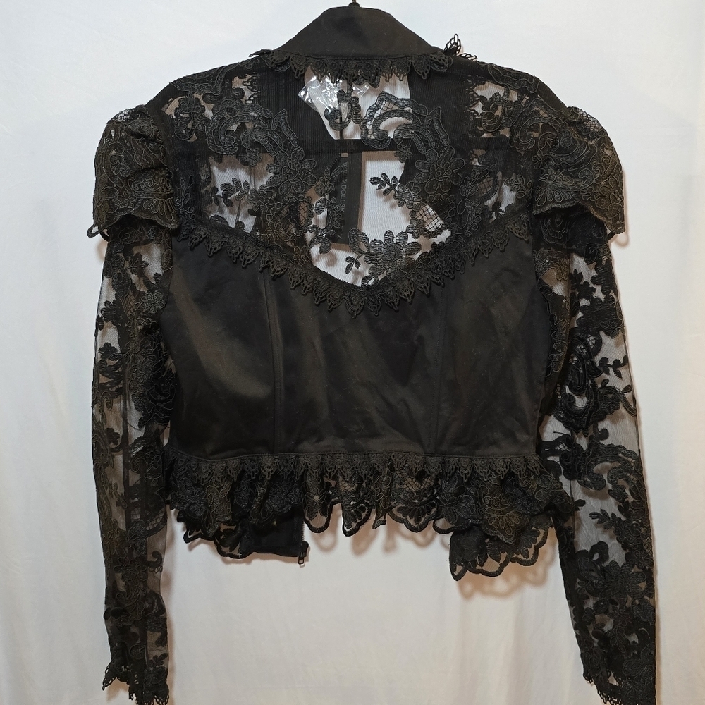 NWT Dolls Kill Widow Black Lace Victorian Goth Vampy High Collar Faux Button XL - Picture 12 of 13